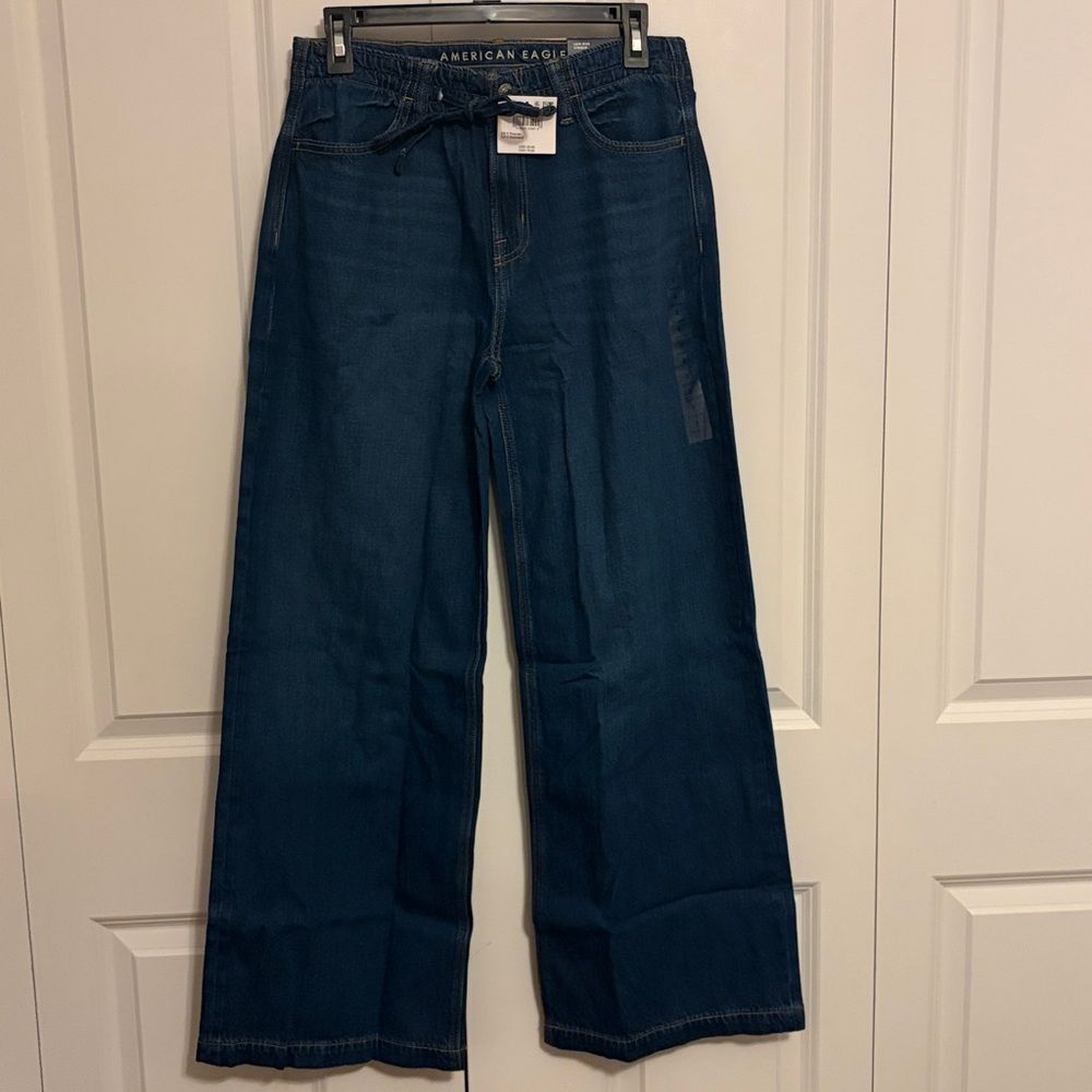 American Eagle Dreamy Drape Ultra Wide Leg Low Rise Jeans Size 0 NWT - Picture 2 of 5